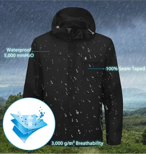 Vista 2 de Little Donkey Andy Chaqueta impermeable para hombre, ligera, cortavientos con capucha para golf, senderismo, UPF 30