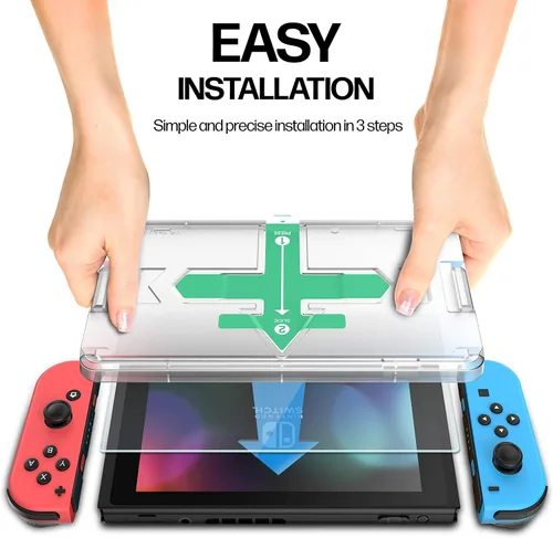 Vista 2 de Power Theory Designed for Nintendo Switch 6.2" Screen Protector Tempered Glass 9H Hardness, Easy Install Kit, 99% HD Bubble Free Clear, Case