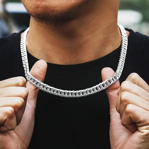 Vista 6 de BRIJEWNES Cadena de eslabones cubanos con cierre de plata de ley 925 de 570.394in para hombres y mujeres, cadena de corte de diamante de 16, 18, 20