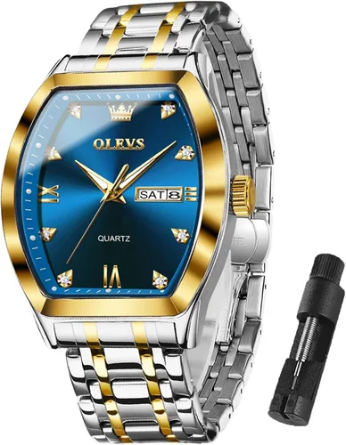 Vista 14 de OLEVS Relojes para hombre, de lujo, para negocios, analógicos, de cuarzo, relojes de pulsera para hombre con correa de malla de acero inoxidable