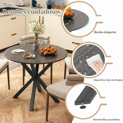 Vista 7 de Giantex Mesa de comedor redonda de 36" para 4, mesa de cocina estilo granja con patas de madera de goma, almohadillas ajustables para pies, mesas