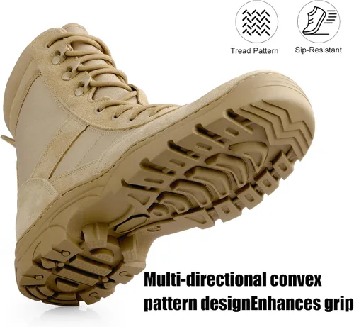 Vista 7 de QUNLON Botas militares tácticas para hombre, con cremallera lateral, ligeras, 8 pulgadas, botas de motocicleta de combate militar para trabajo