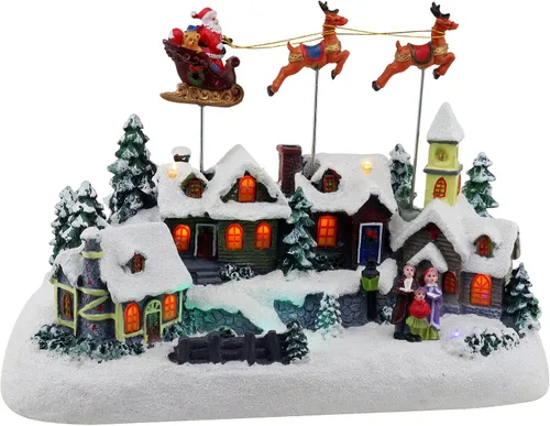 Vista 9 de Aldea Navideña de Circo de Mesa - Aldea de Invierno Pre-iluminada con Nieve - Perfecta Adición a tus Decoraciones Navideñas de Interior - Gran Pieza