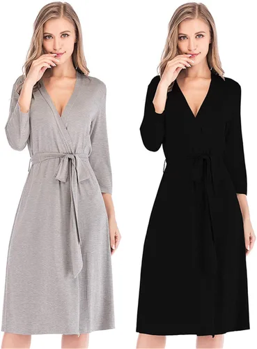 Vista 4 de Andongnywell - Bata de baño tipo kimono para mujer, de punto de algodón, suave, ligera, ropa de dormir