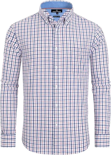 Vista 14 de Alimens & Gentle - Camisas a cuadros con botones para hombre, camisas de vestir de manga larga, de algodón, corte estándar Negro (Black Gingham)