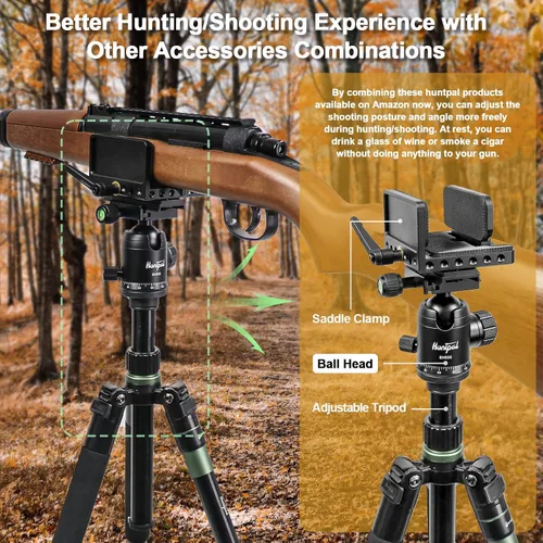 Vista 7 de HUNTPAL Soporte de cabeza de bola de trípode de 1.417 in para rifles, soportes para pistolas con tornillo de 1/4 de pulgada, montaje de rosca de 3/8
