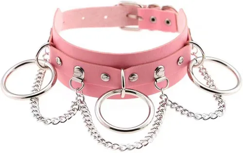 Vista 2 de Gargantilla negra de moda collar de cadena negra de 2 capas para mujeres y niñas rosa Cuero no conocido