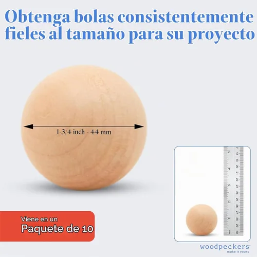 Vista 4 de Bolas de madera pequeñas de 1-3/4 pulgadas, paquete de 10 bolas de madera para manualidades y proyectos de bricolaje, bolas de madera de abedul
