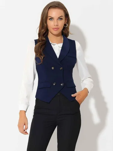 Vista 3 de Allegra K Chaleco de traje para mujer, chaleco elegante con solapa de negocios con doble botonadura