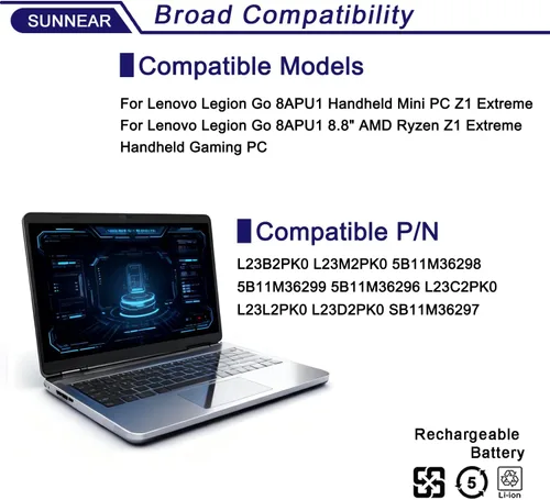 Vista 4 de 81Wh L23M2PK0 L23B2PK0 - Batería para portátil Lenovo Legion Go 8APU1 AMD Handheld Series L23D2PK0 L23C2PK0 L23L2PK0 5B11M36298 SB11M36297