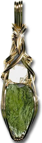 Vista 10 de Moldavite Crystal Necklace Pendant with Herkimer Diamond 0.03 oz de acero plateado