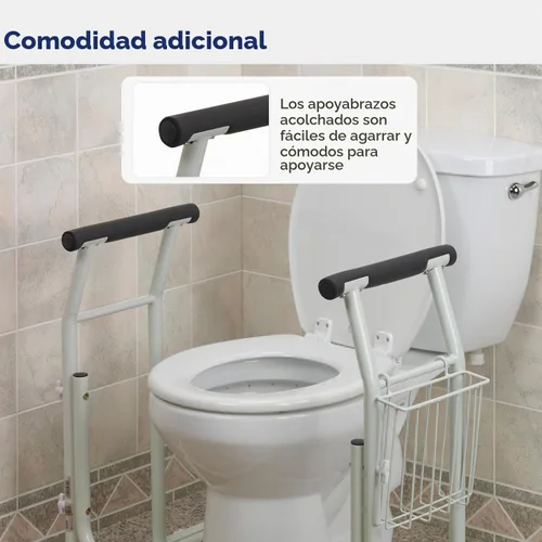Vista 6 de Raíl de seguridad Drive Medical para inodoro, color blanco. Freestanding Design Supports Users Up to 300 Pounds with Sturdy Grab Bar for Added