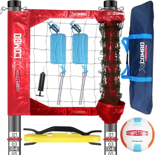Vista 9 de Juego de red profesional de voleibol resistente para patio trasero al aire libre portátil con postes de puntuación de altura ajustable de aluminio