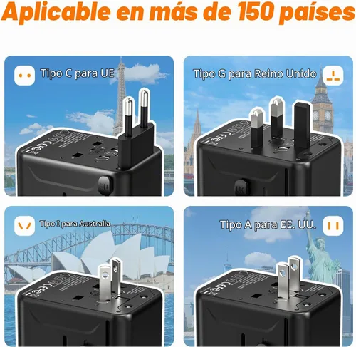 Vista 2 de CC Store Adaptador de viaje universal con 3 puertos USB-C y 2 USB-A 17.5W Negro-17.5W