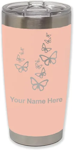 Vista 26 de LaserGram Vaso aislado al vacío de 20 onzas, mariposas, grabado personalizado incluido (negro)
