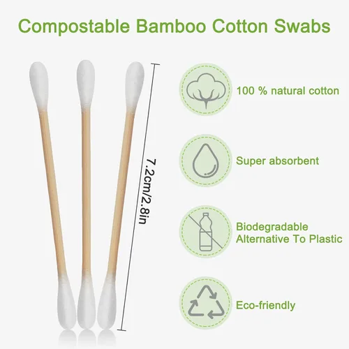 Vista 8 de 800 Hisopos de Algodón de Bambú - Bastoncillos de Algodón Orgánico Natural con Puntas Dobles, Hipoalergénicos, Hisopos Biodegradables para Limpieza