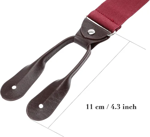 Vista 9 de AWAYTR Tirantes de botón marrón para hombre, tirantes elásticos ajustables en forma de Y