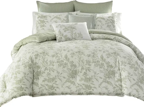Vista 4 de Laura Ashley Home - Juego de funda de edredón Twin, ropa de cama de algodón reversible con funda de almohada a juego, decoración ligera