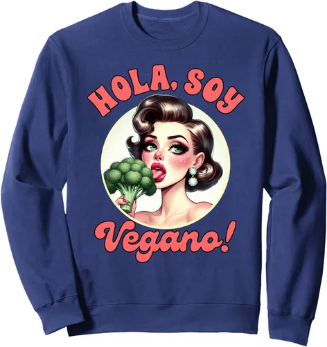 Vista 5 de Vegan Life Vegetarian Broccoli Spanish Hola Soy Vegano Sweatshirt