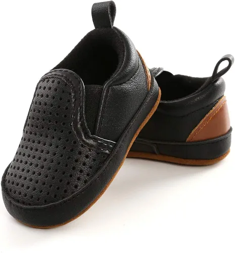Vista 5 de Meckior - Zapatos para recién nacidos tipo mocasines de lona con suela suave para recién nacidos bebés niños y niñas que estén dando sus primeros