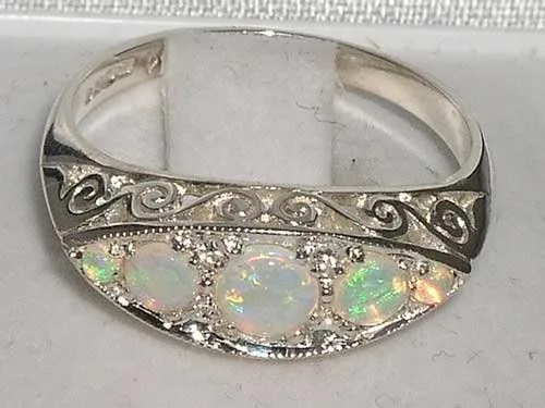 Vista 4 de Anillo de plata de ley 925 con ópalo natural para mujer, tallas 4 a 12 disponibles