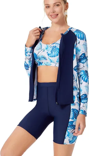 Vista 4 de JACK SMITH Traje de baño de 3 piezas de manga larga con cremallera frontal, tankini UPF 50 para mujer