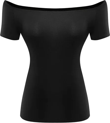 Vista 5 de LilyCoco Camiseta pirata ajustada sexy de manga corta con hombros descubiertos para mujer
