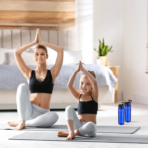 Vista 7 de Mimorou 12 botellas de agua de plástico a granel de 17 onzas, botellas deportivas reutilizables portátiles, paquete con asa para niños, adultos, Azul