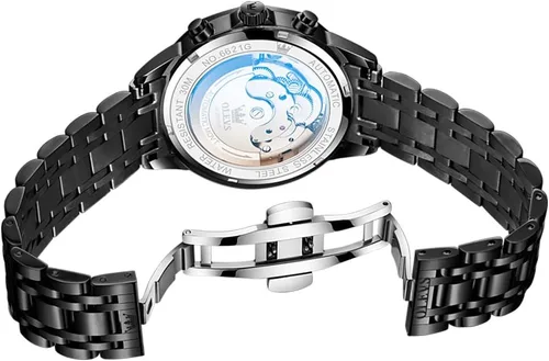 Vista 6 de OLEVS - Reloj Automático de Lujo para Hombre con Diamante, Automático, Multifuncional, Calendario, de Acero Inoxidable, Impermeable, Luminoso