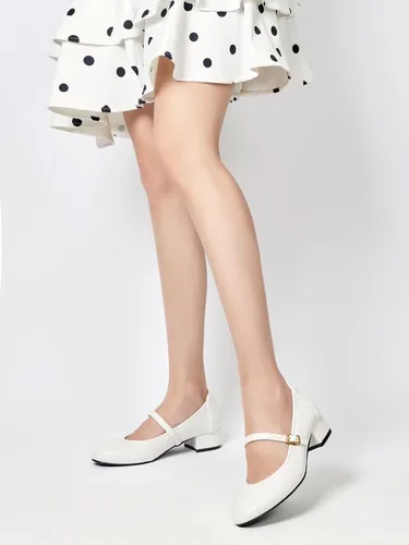 Vista 3 de hingswink Mary Jane Zapatos de tacón bajo para mujer, zapatos de vestir para mujer, tacón bajo de 2 pulgadas, tacón grueso Mary Janes con correa