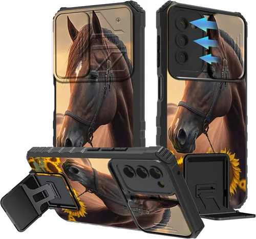 Vista 150 de Funda para Samsung Galaxy A13 5G/4G/A04S, Galaxy A13 5G con cubierta de cámara deslizante, funda de doble capa integrada con función atril