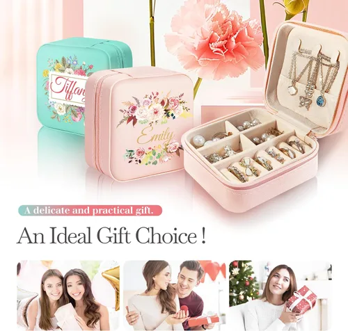 Vista 7 de Caja de Joyería Caramel Sweet Life Organizador de Joyas Personalizado Regalos para Mamá Pequeño Estuche de Joyería de Viaje con Diseño de Roseta