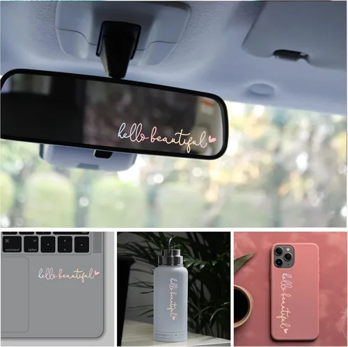 Vista 3 de Miarita 3X Pegatina para Espejo Retrovisor «Hello Beautiful», Pegatinas para Espejo de Tocador, Pegatina para Espejo Retrovisor
