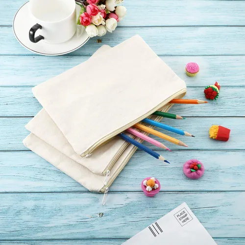 Vista 5 de meekoo Paquete de 16 bolsas de lona en blanco para cosméticos, bolsa de maquillaje con cremallera lisa, sublimación, manualidades DIY, bolsa de aseo