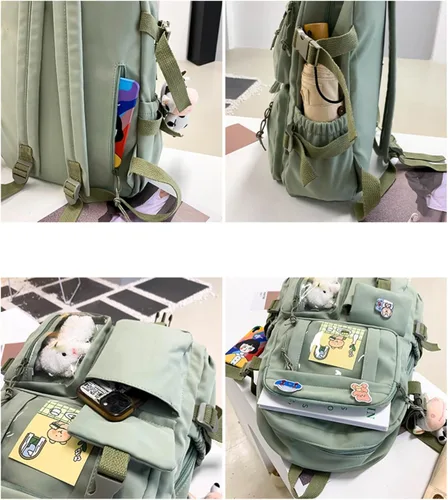 Vista 3 de Mochila Kawaii con lindos accesorios con colgante de pasador de viaje, bolsa grande para portátil al aire libre, impermeable, casual, mochila