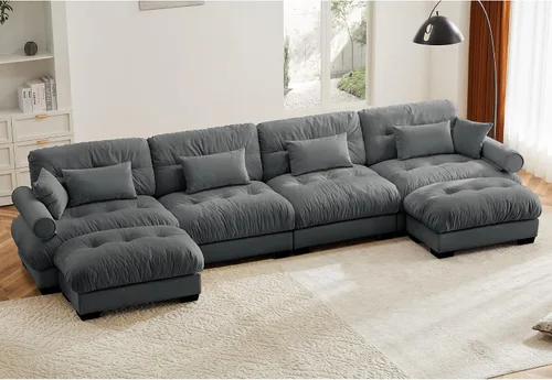 Vista 23 de Otomana beige para sofá modular modular, sofá individual, asiento otomano para sofá modular convertible, sofás de terciopelo para sala de estar