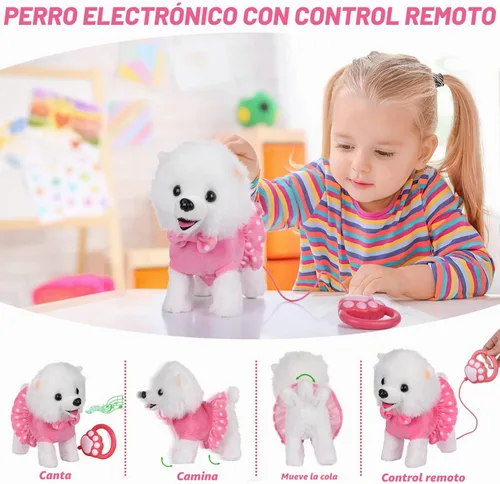 Vista 2 de WorWoder - Juguete de perro interactivo de felpa electrónico que canta, camina y ladra con control remoto y correa para niños, regalos para bebés