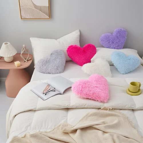 Vista 8 de MOOWOO Almohada de corazón esponjosa de felpa, almohadas peludas para regalos, almohada de amor, cierre de cremallera, Navidad, día de la madre, Azul