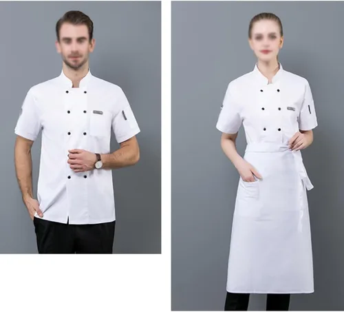 Vista 3 de Chaqueta de chef unisex con doble botonadura, ligera, de manga corta, para servicio de cocina, uniforme de trabajo