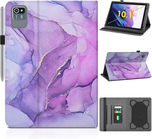 Vista 14 de DETUOSI Funda universal para tableta Android de 10.1 pulgadas, cubierta protectora de cuero, visión de 2 ángulos, con 3 ranuras para tarjetas, funda