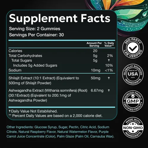 Vista 2 de Gomitas potenciadoras de libido femenina para mujeres, reductor de cortisol y suplemento para aliviar el estrés con shilajit y ashwagandha