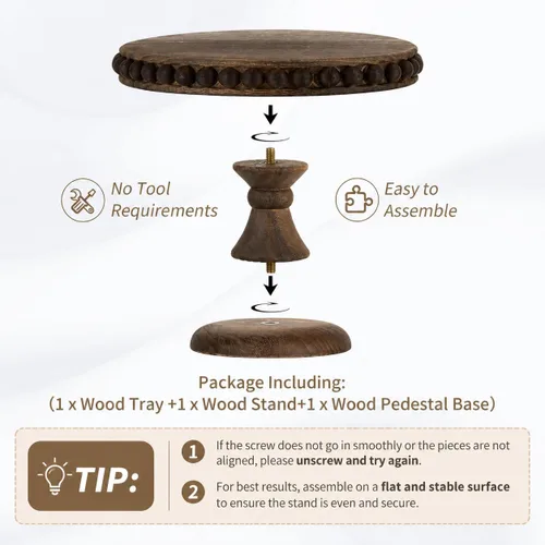 Vista 5 de Hanobe Soporte para Tartas de Madera Pequeño: Soporte de Pedestal para Cupcakes de 8 Pulgadas, Elevador de Exhibición de Postres Rústico Envejecido