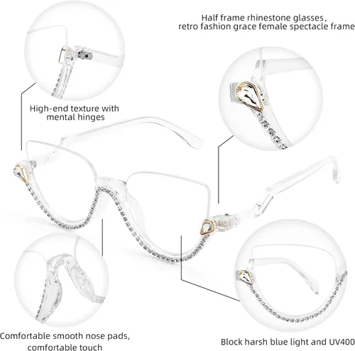 Vista 3 de FEISEDY Gafas de bloqueo de luz azul para mujer, gafas de ojo de gato con incrustaciones de diamante antifatiga ocular B2995