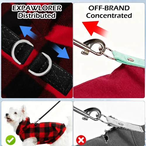 Vista 5 de EXPAWLORER - Sudadera de forro polar con capucha para perros, chaleco de suéter a cuadros para mascotas, ropa de otoño e invierno con anillo