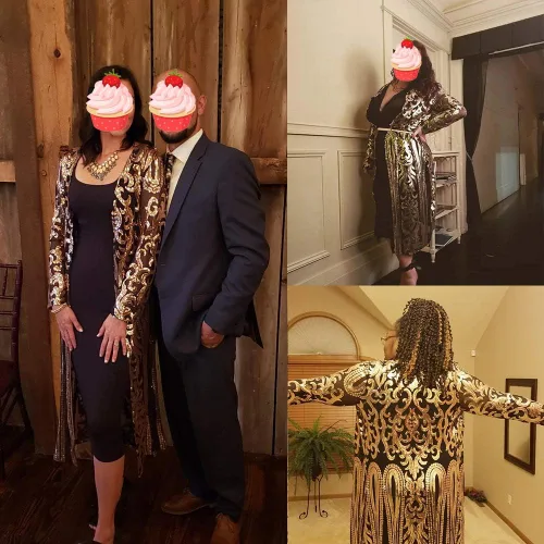 Vista 6 de Cárdigan de lentejuelas para mujer, salida de baño brillante con frente abierto, abrigo de vestido para noche de graduación