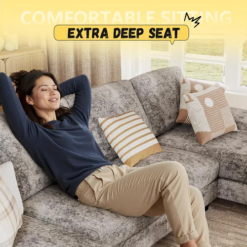 Vista 4 de JUMMICO Sofás Seccionales para Sala de Estar, Sofá en Forma de U con Tela de Chenilla, Sofá Moderno de 4 Asientos con Almohadas Removibles para Gris