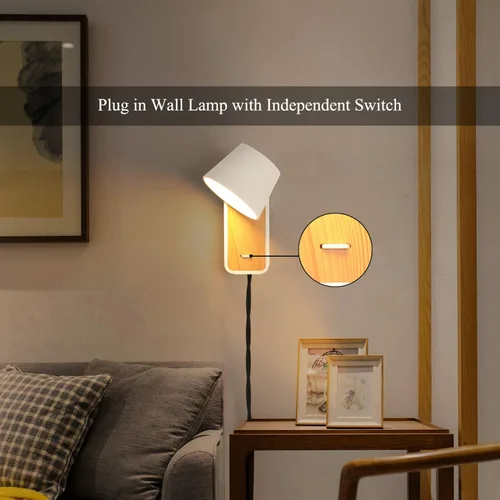 Vista 4 de Lámpara de pared moderna con cable de enchufe para dormitorios, pasillo, sala de estar, accesorio de iluminación de montaje contemporáneo