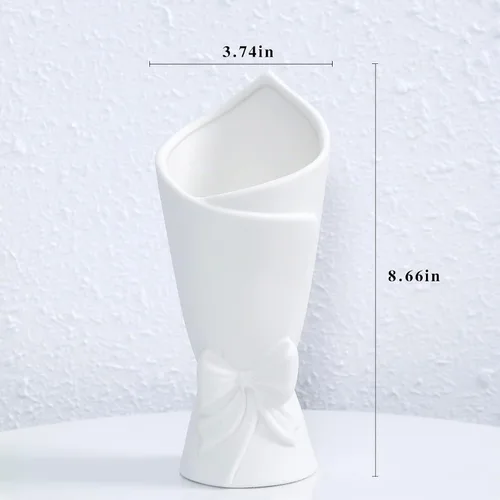 Vista 4 de Jarrón de cerámica con lazo blanco mate, jarrones modernos para decoración del hogar, pampas, sala de estar, chimenea, decoración de mesa (modelo B)