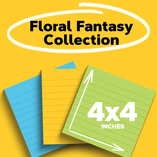 Vista 2 de Post-it Notas, 4 x 4 pulgadas, 3 blocs de notas adhesivas forradas, 200 hojas por bloc, colección de fantasía floral, suministros de regreso a