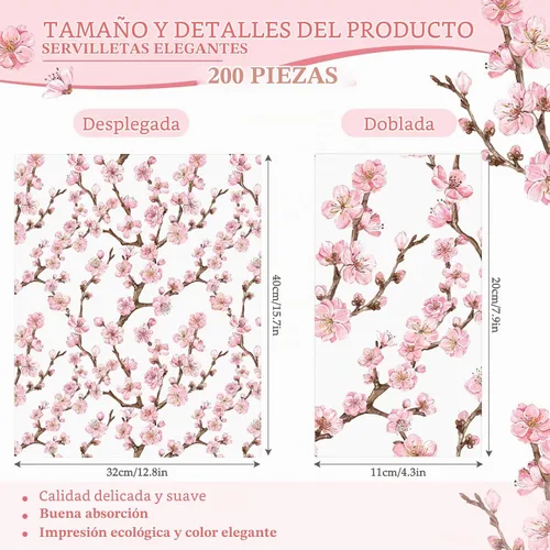 Vista 4 de Estune Servilleta desechable de flores de papel para invitados, 200